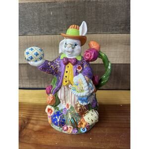 Vintage Christopher Radko Bunny Trails Dapper Hare 9” Teapot Easter Rabbit -box